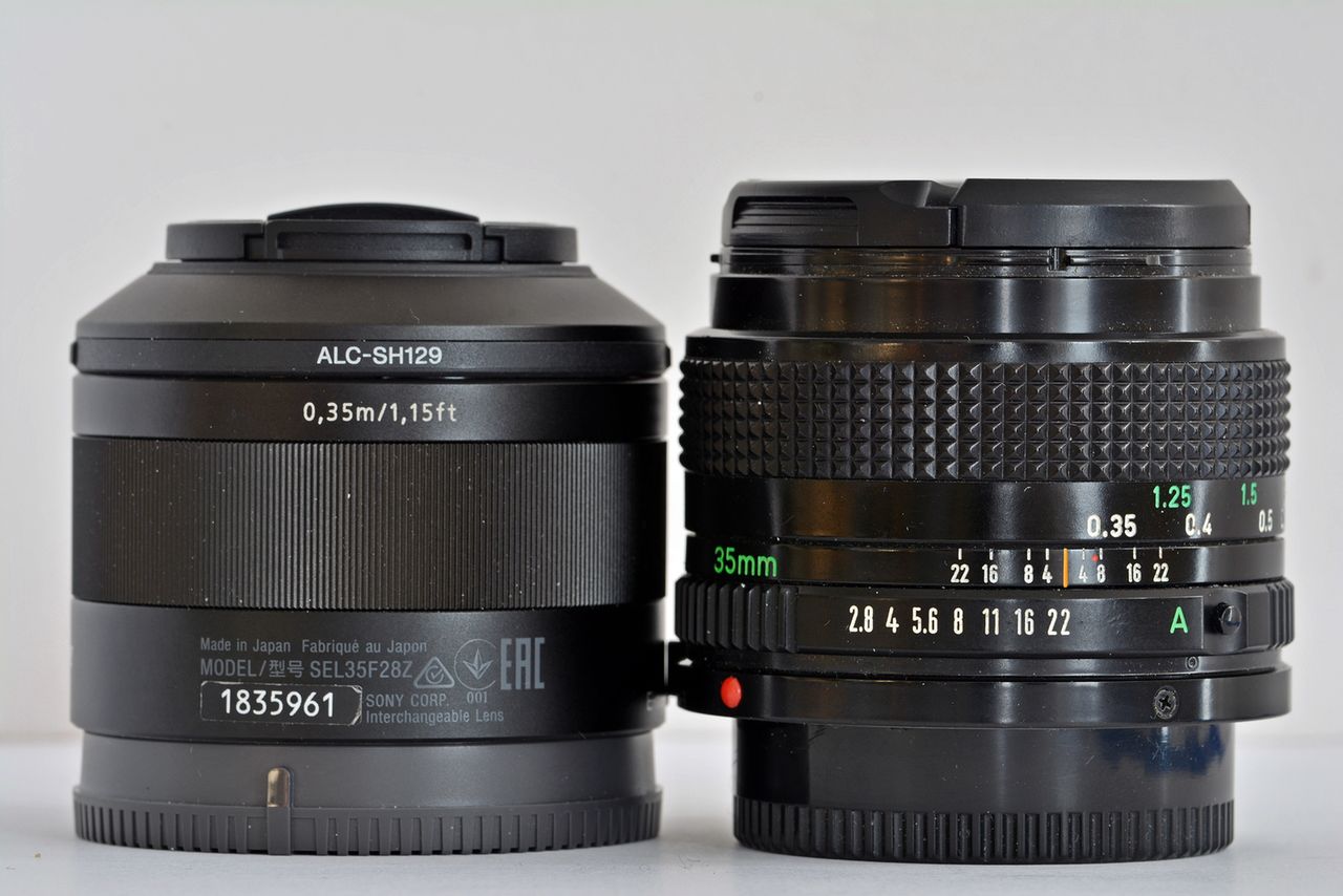 Z lewej: Sony Zeiss Sonnar T* FE 35 mm f/2,8 ZA; z prawej: Canon New FD 35 mm f/2,8