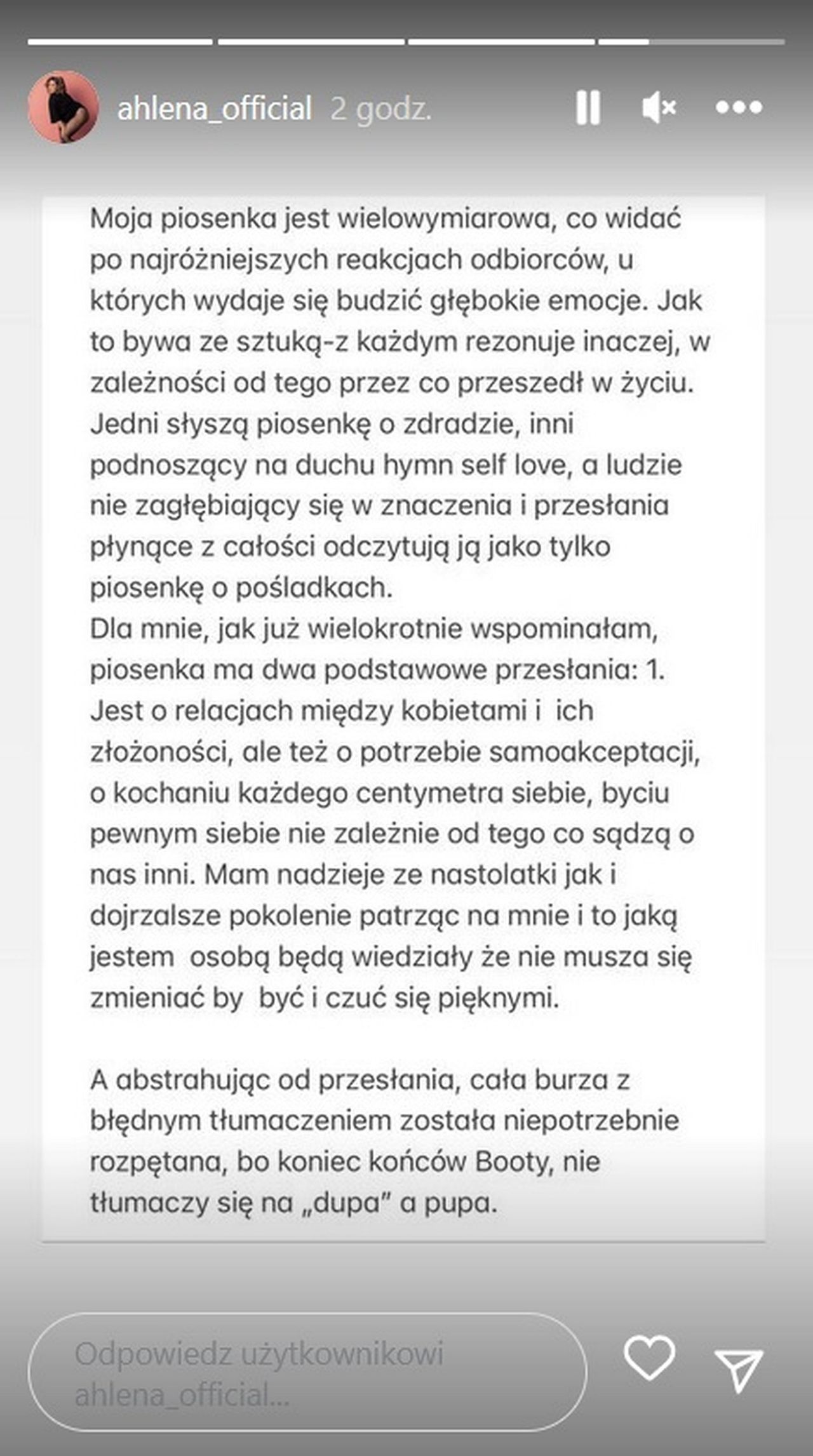 Oświadczenie Ahleny na Instagramie