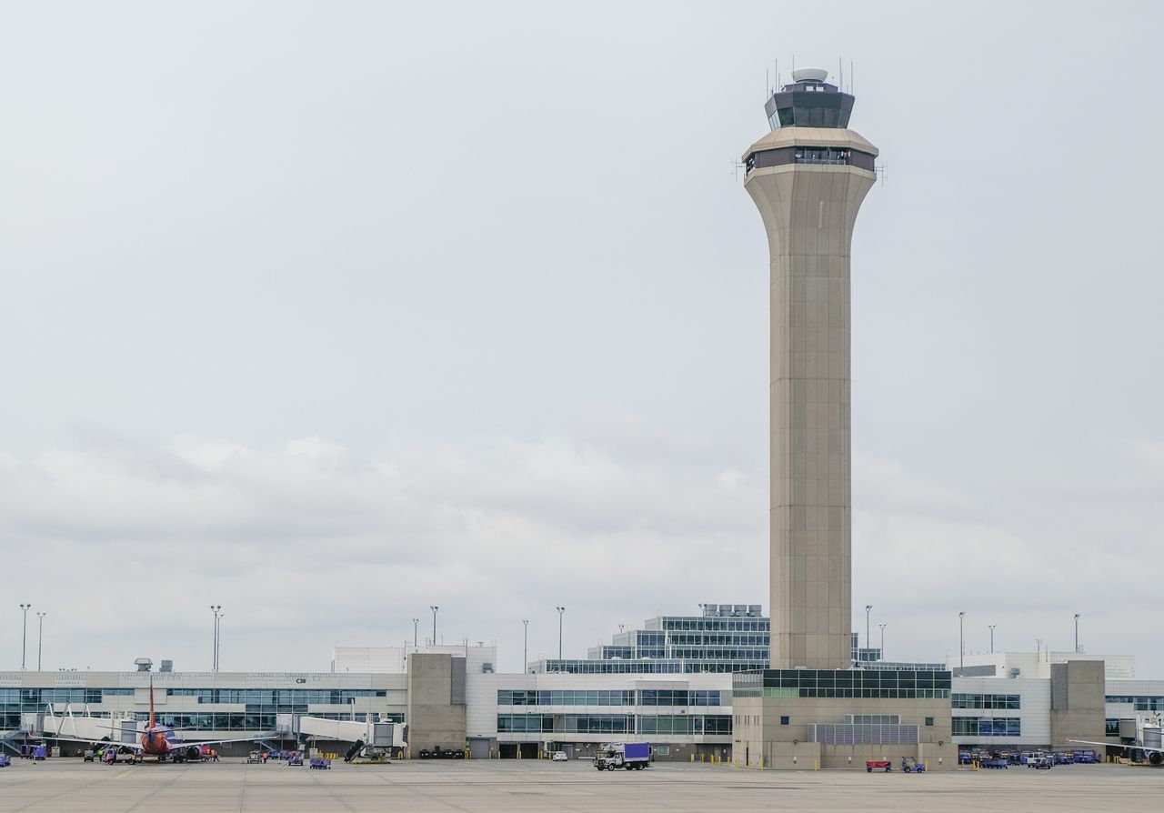 The tower at the airport in Denver, USA.
