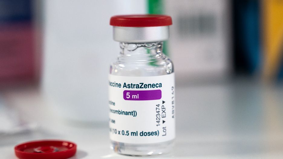 MADRID, SPAIN - 2021/04/09: A vial of AstraZeneca vaccine against coronavirus (COVID-19) during the first day of a mass vaccination for the population between 60 and 65 years in the Wizink Center. (Photo by Marcos del Mazo/LightRocket via Getty Images)