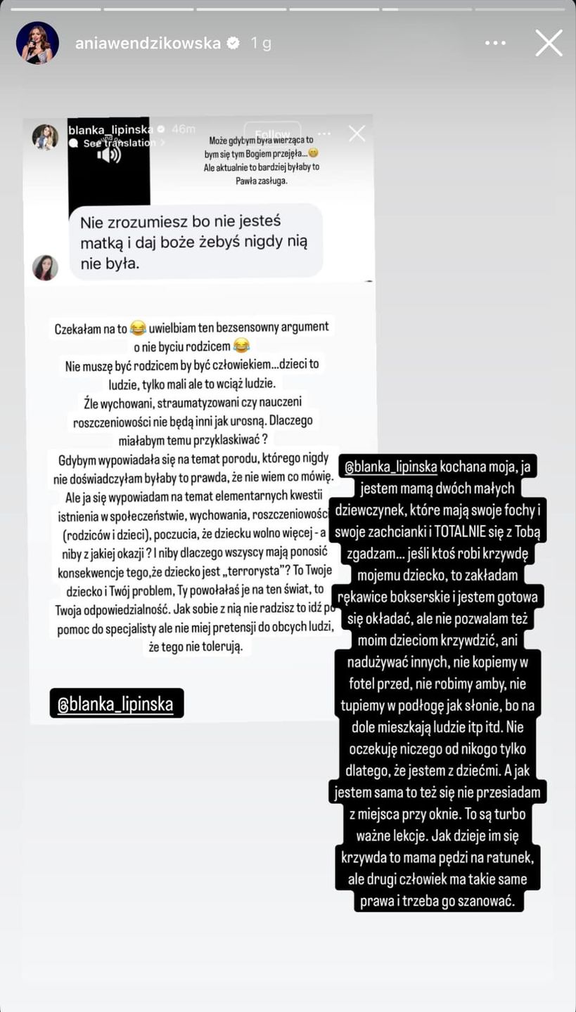 Anna Wendzikowska odpowiada na wpis Blanki Lipińskiej