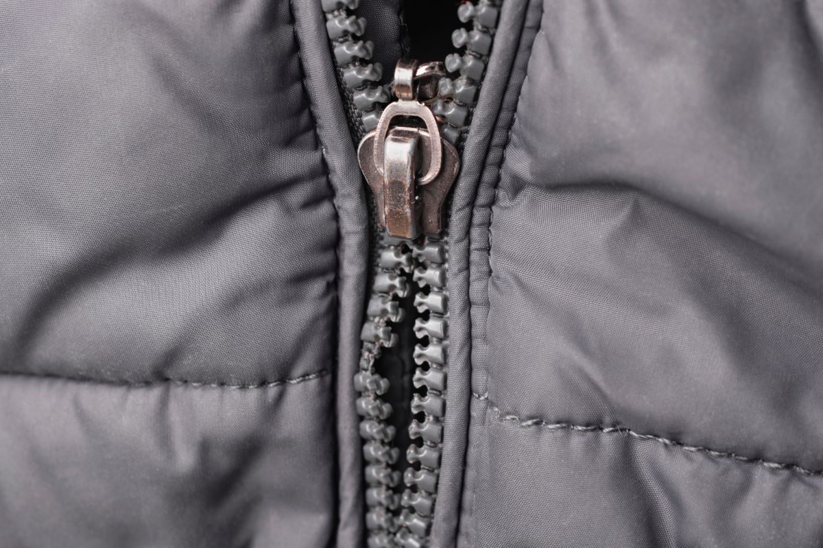 A zipper on a jacket.