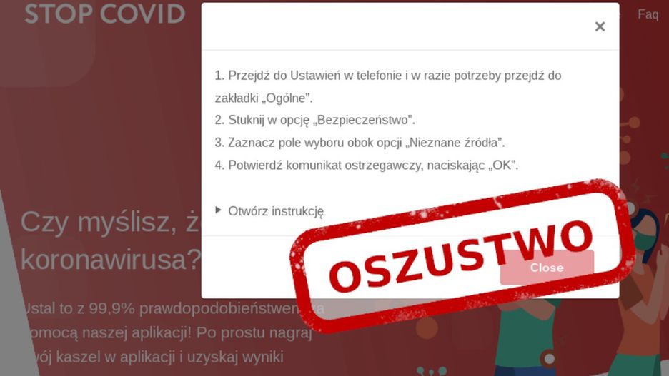 Aplikacja wykrywająca koronawirusa to oszustwo