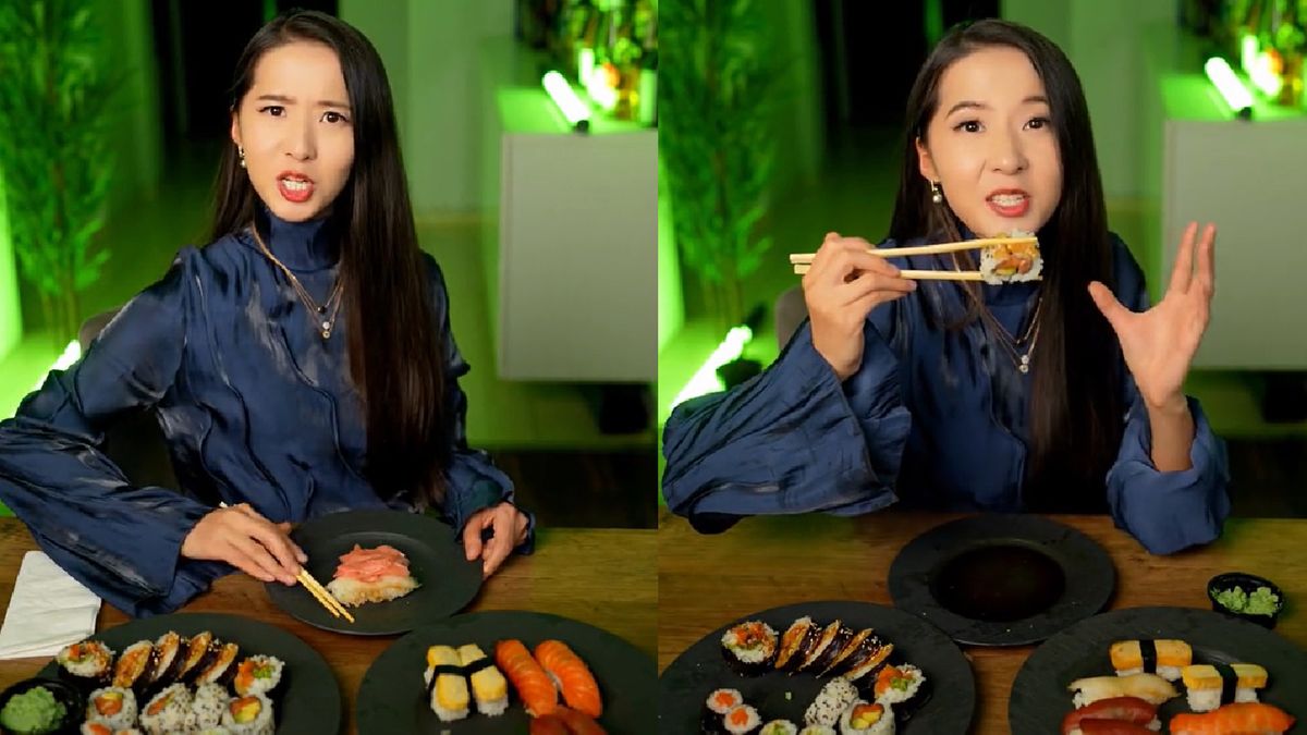 Azjatka pokazuje, jak prawidłowo jeść sushi
