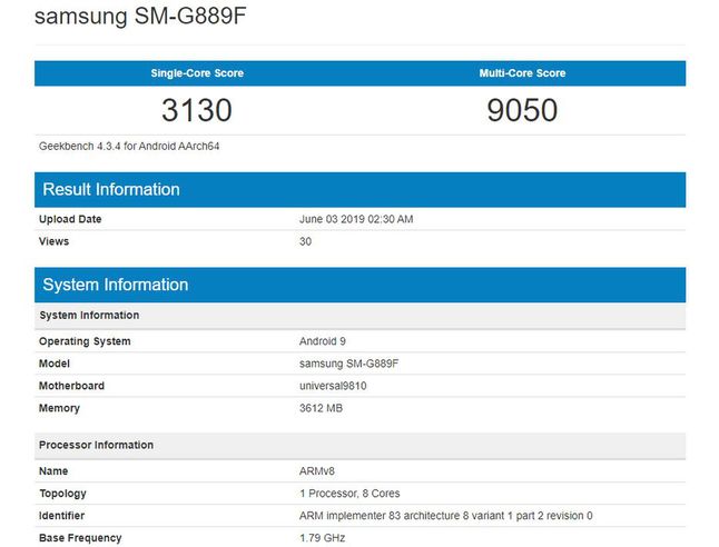 Samsung SM-G889F w bazie Geekbench