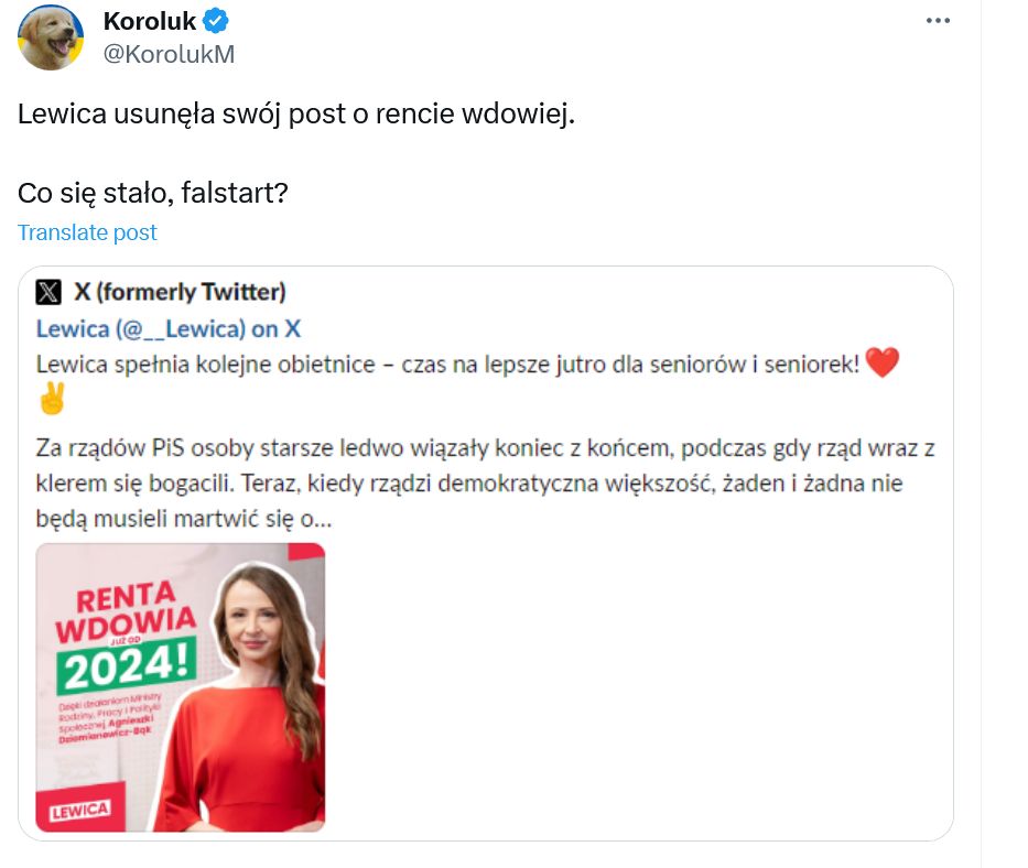 Wpis znikł z mediów społecznościowych równie szybko, jak się pojawił