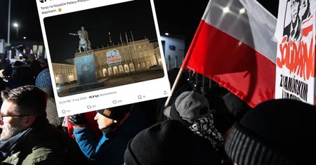 Grafika na pałacu prezydenckim. Za chwilę zniknęła