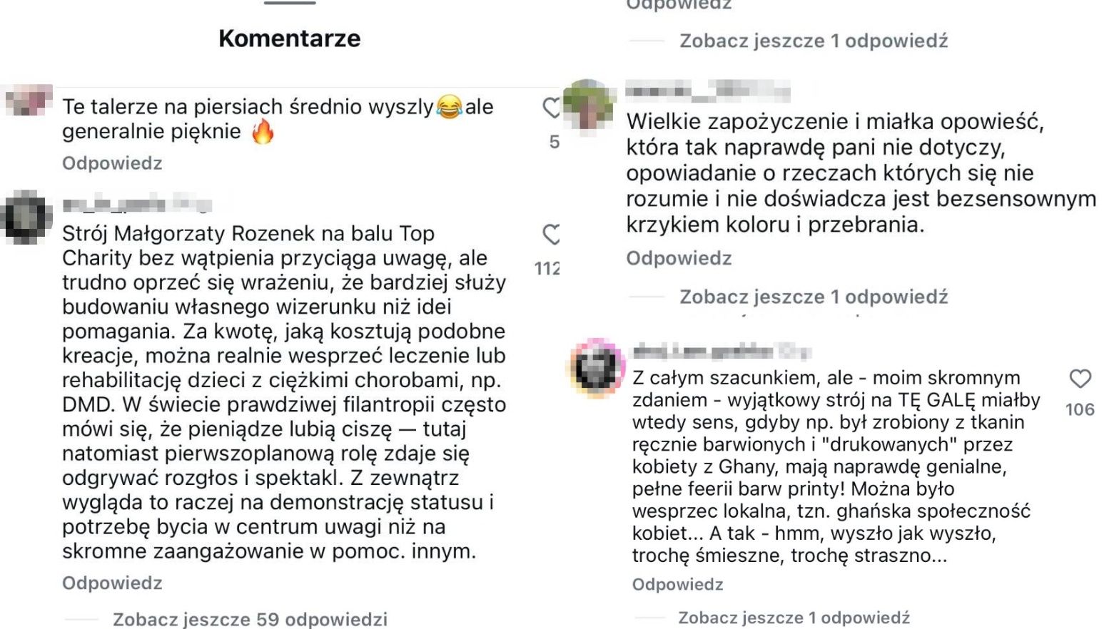 Komentarze pod postem Małgorzaty Rozenek