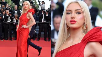 Caroline Derpienski w krwistoczerwonej sukience zadaje szyku na czerwonym dywanie w Cannes (ZDJĘCIA)