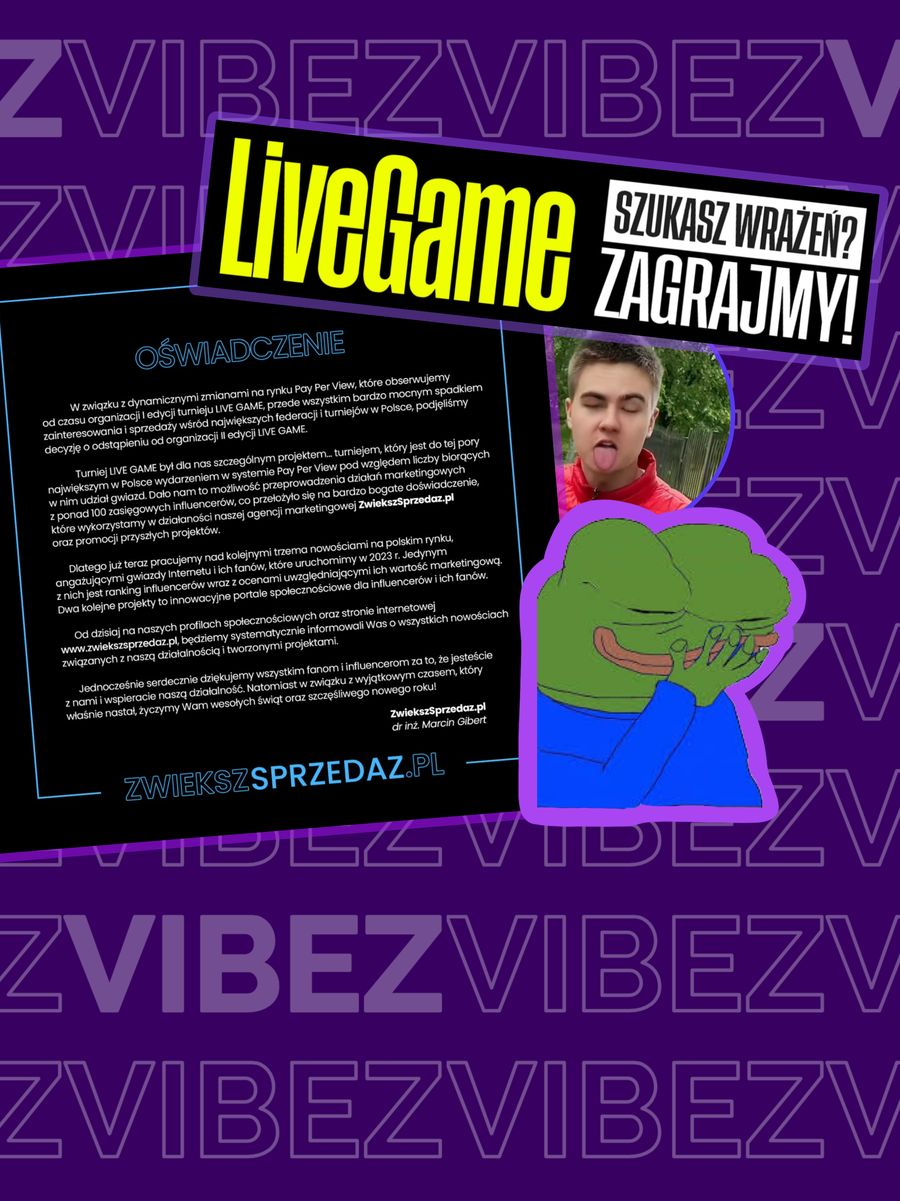 Live Game zakończony po 1 edycji. Za to będzie portal dla influencerów