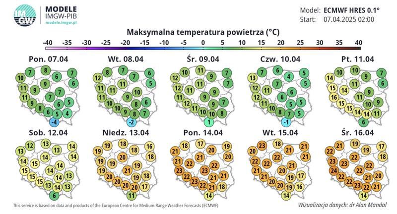 Prognoza pogody od 11 do 16 kwietnia 2025 w Polsce