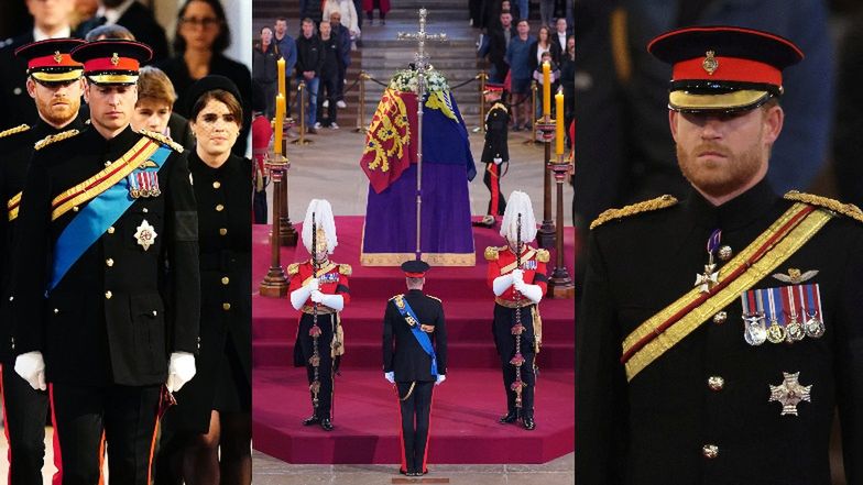 Wnuki królowej Elżbiety II przy jej trumnie