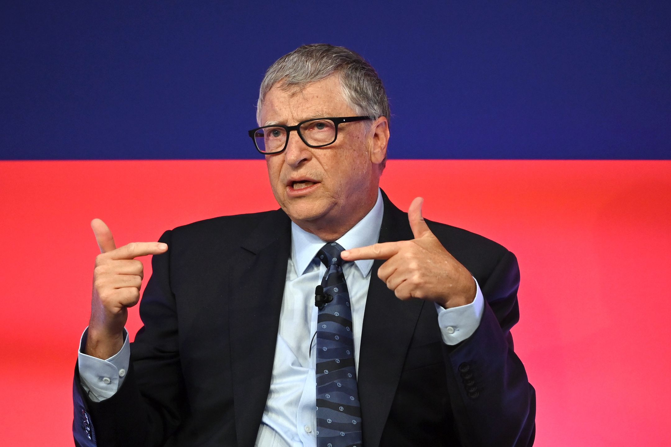 LONDON, ENGLAND - OCTOBER 19:  Bill Gates speaks during the Global Investment Summit at the Science Museum on October 19, 2021 in London, England. The summit brought together British politicians, royalty, CEOs of the world's biggest banks and other business leaders with the aim of highlighting how the UK is "using investment to cement itself as a science and tech superpower, and a pioneer of green technology ahead of COP26," according to the country's international trade secretary. (Photo by Leon Neal - WPA Pool /Getty Images)