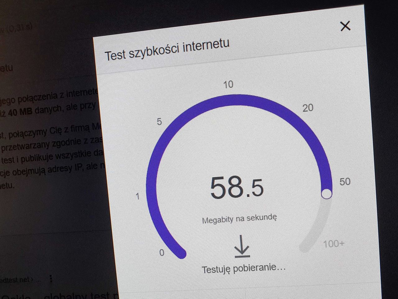 Internet speed test on Google