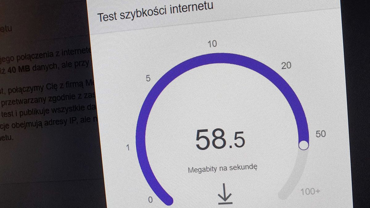 Test szybkości internetu w Google