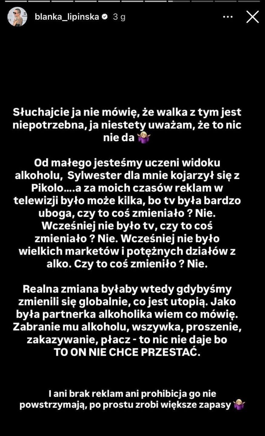 Blanka Lipińska prawi o ustawie antyalkoholowej