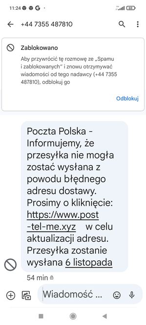 Fałszywy SMS o dostawie