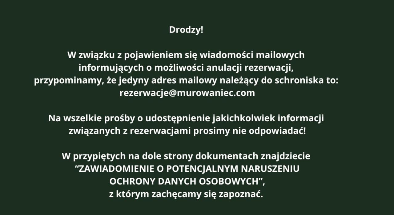 Komunikat schroniska