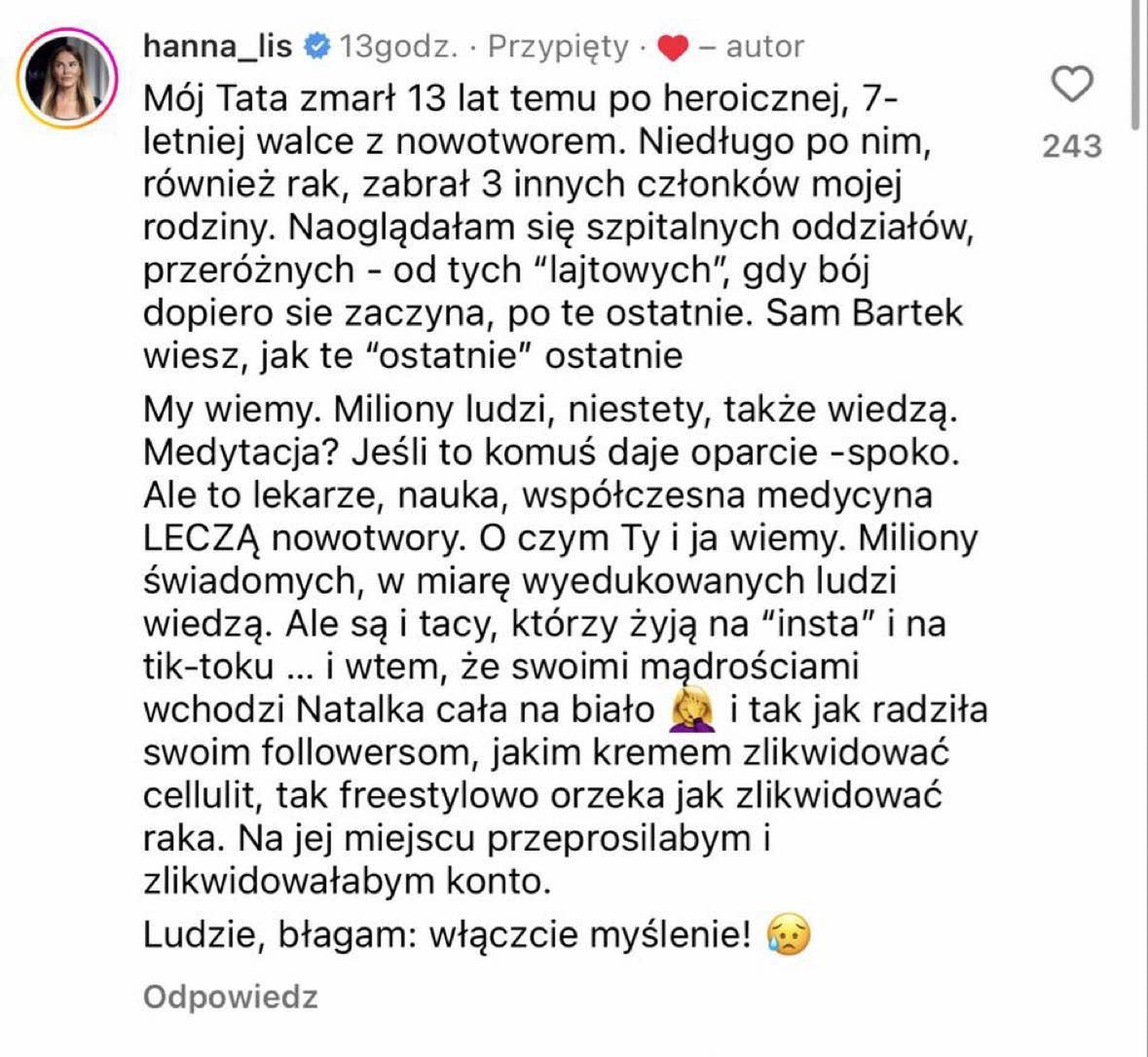 Hanna Lis uderza w Natalię Siwiec