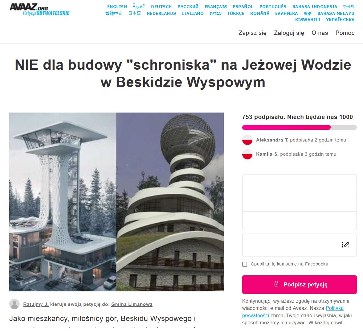 Pod petycją przeciwko budowie schroniska podpisało się już ponad 750 osób