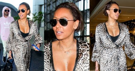 Zmęczona Mel B zamiata lotnisko szlafrokiem w panterkę