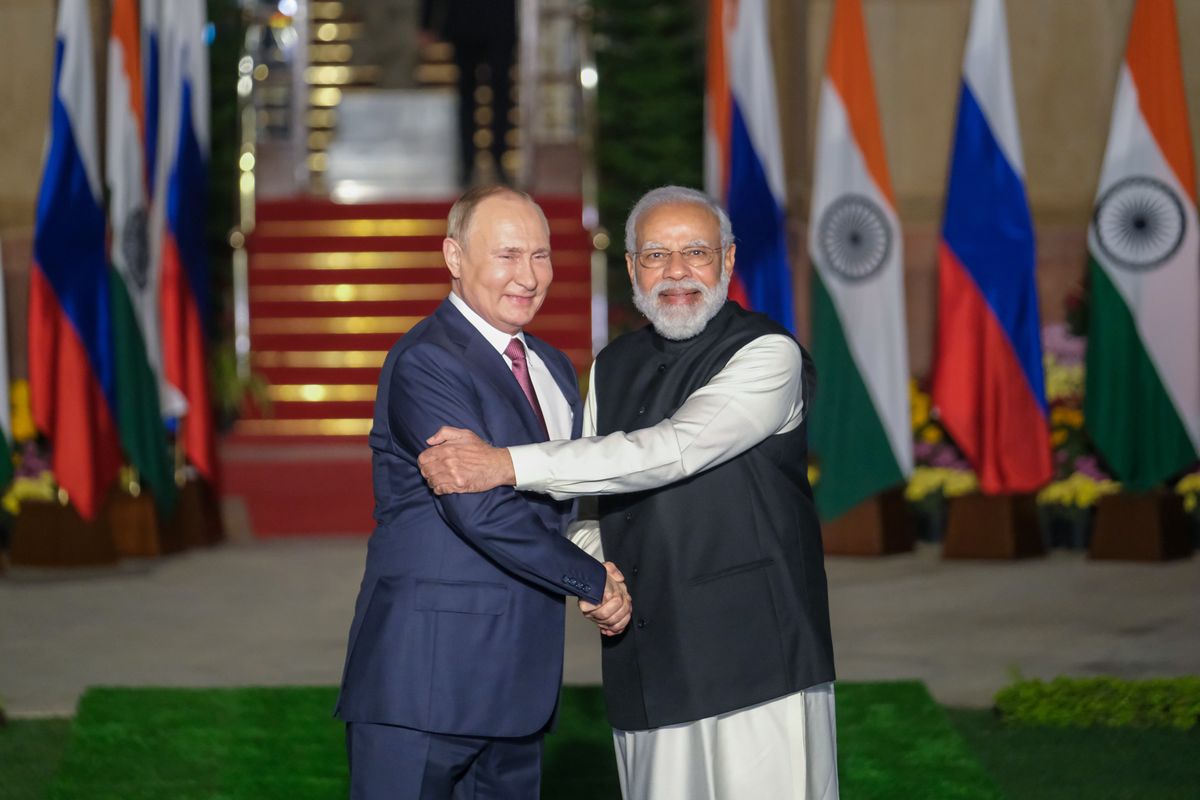 Grudniowe spotkanie Władimira Putina z premierem Indii Narandrą Modim z okazji 21. szczytu Rosja-Indie w Delhi w grudniu zeszłego roku 
