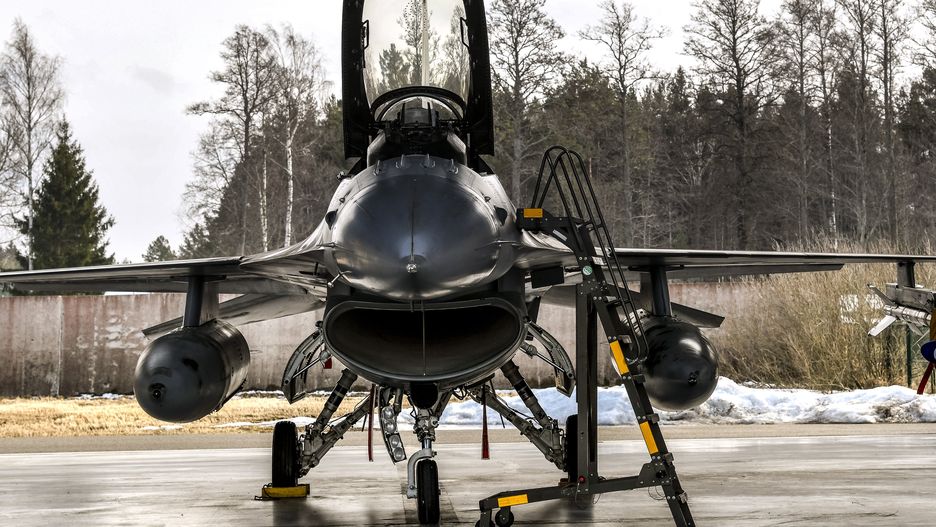 TALLINN, ESTONIA - MARCH 11 :Ludivine Dedonder (PS), Defence minister visits Belgian F16 stationed in Talinn, Amari Air Base  and meets F-16 crew. Visit pictured on MARCH 11, 2022 in Tallinn, Estonia, 11/03/2022 ( Photo by Philip Reynaers / Photonews via Getty Images)