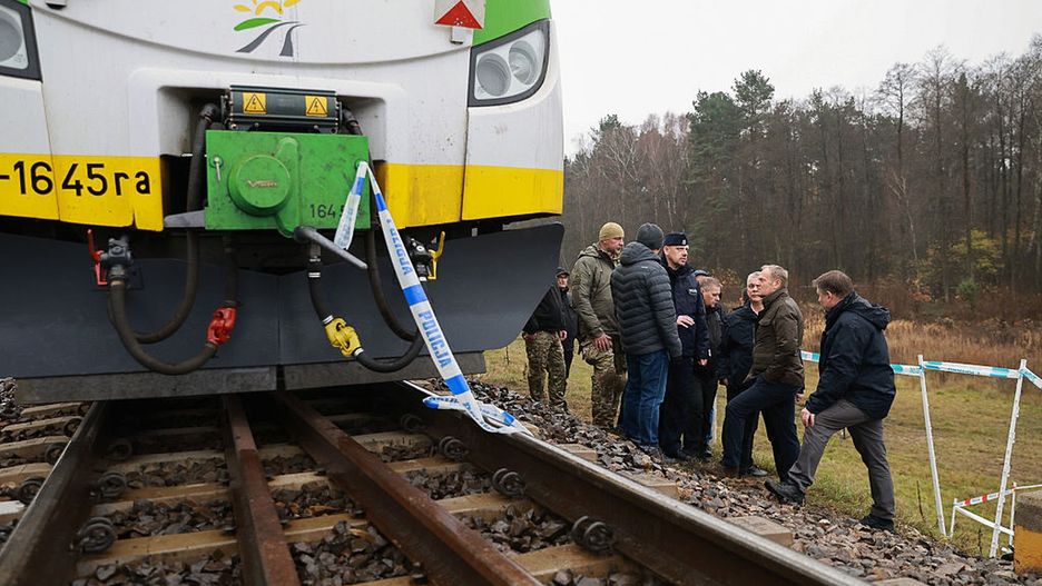Polish PM Alleges Sabotage On Warsaw-Lublin Railway Line
POLAND - NOVEMBER 17: (EDITOR'S NOTE: This Handout image was provided by a third-party organization and may not adhere to Getty Images' editorial policy.) In this handout photo, Polish Prime Minister Donald Tusk speaks with authorities near an unspecified stretch of railway damaged overnight between Warsaw and Lublin, Poland. Tusk called the incident "an unprecedented act of sabotage aimed at the security of the Polish state and its citizens." (Photo by Chancellery of the Prime Minister via Getty Images)
Handout