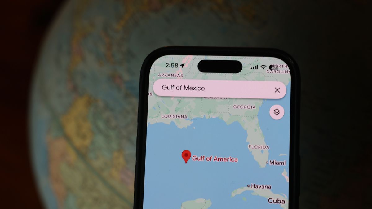 SAN ANSELMO, CALIFORNIA - FEBRUARY 10: In this photo illustration, an updated Google map shows the Gulf of America on February 10, 2025 in San Anselmo, California. Google has renamed the Gulf of Mexico to “Gulf of America” on Google Maps for United States users after U.S. President Donald Trump signed an executive order on his first day in office to change the name. (Photo Illustration by Justin Sullivan/Getty Images)