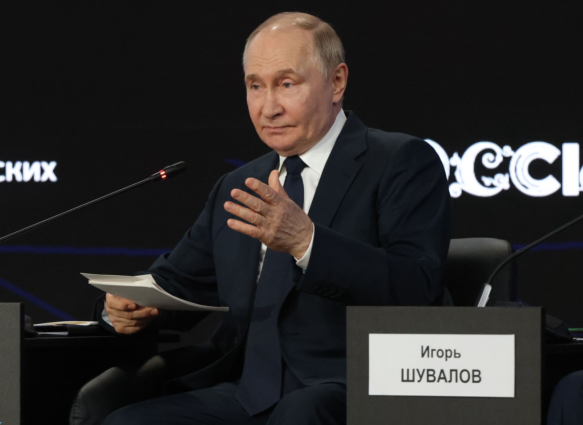 MOSCOW, RUSSIA - JULY 3 (RUSSIA OUT) Russian President Vladimir Putin speaks during the New Ideas For New Times Forum at the Russia National Center,  July 3, 2025, in Moscow, Russia. Putin visited a forum, hosted by Kremlin-backed Agency for Strategic Initiatives, prior to his announced telephone call with U.S. President Donald Trump. (Photo by Contributor/Getty Images)
