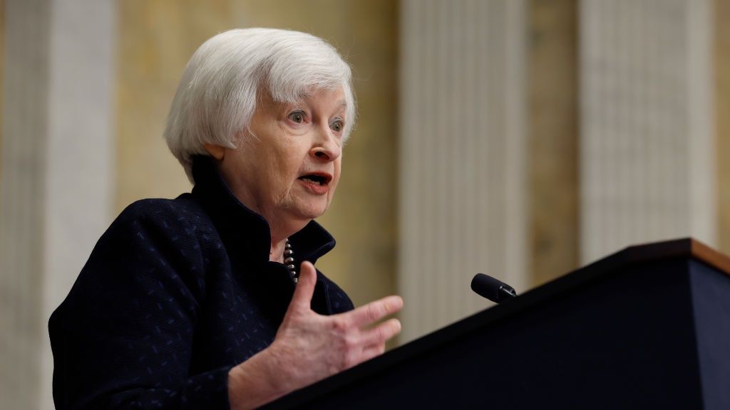 Treasury Secretary Yellen Meets With Indian Finance Minister Nirmala Sitharaman And Holds Press Conference
WASHINGTON, DC - APRIL 11: U.S. Treasury Secretary Janet Yellen holds a news conference in the Cash Room at the Treasury Department on April 11, 2023 in Washington, DC. Yellen spoke with journalists on the sidelines of the IMF/World Bank Spring Meetings that are happening in Washington. (Photo by Chip Somodevilla/Getty Images)
Chip Somodevilla
