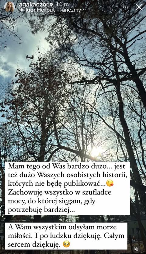 Agnieszka Kaczorowska dziękuje za wsparcie