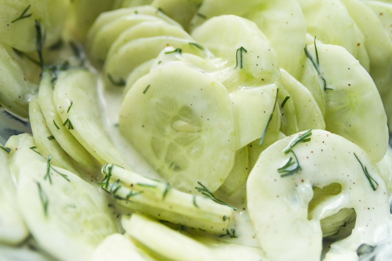 Cucumber salad with sour cream and fresh dill