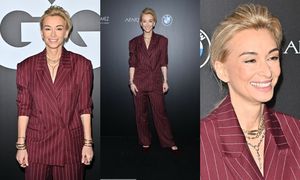 Martyna Wojciechowska wyłamała się z czarnego "dress code'u", przybywając na imprezę "GQ" w bordowym garniturze (ZDJĘCIA)