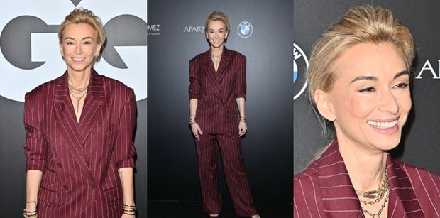 Martyna Wojciechowska wyłamała się z czarnego "dress code'u", przybywając na imprezę "GQ" w bordowym garniturze (ZDJĘCIA)