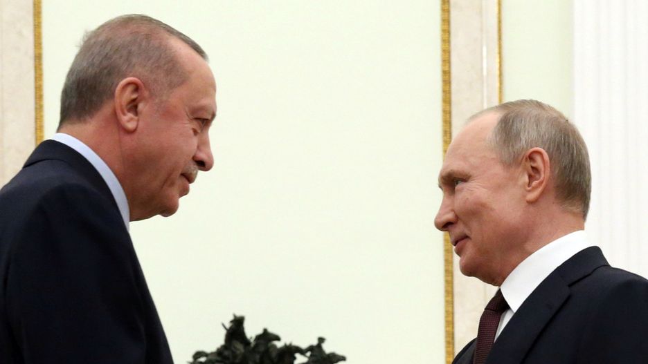 Prezydent Turcji Recep Tayyip Erdogan i prezydent Rosji Władimir Putin podczas rozmów ws. Syrii na Kremlu w marcu 2020 r.