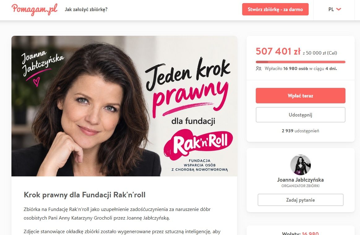 Zbiórka Joanny Jabłczyńskiej przekroczyła pół miliona