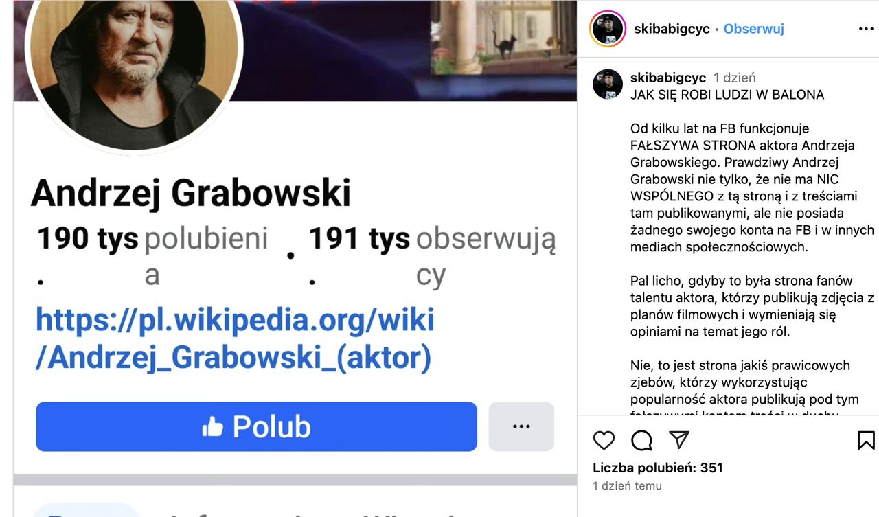 Krzysztof Skiba udostępnił informacje o fake koncie Grabowskiego