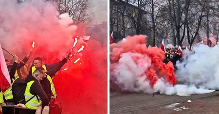 "Zadyma" rolników pod Sejmem. Siwo od dymu. W ruch poszły petardy i race