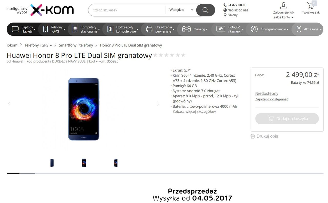 Honor 8 Pro w ofercie sklepu X-kom