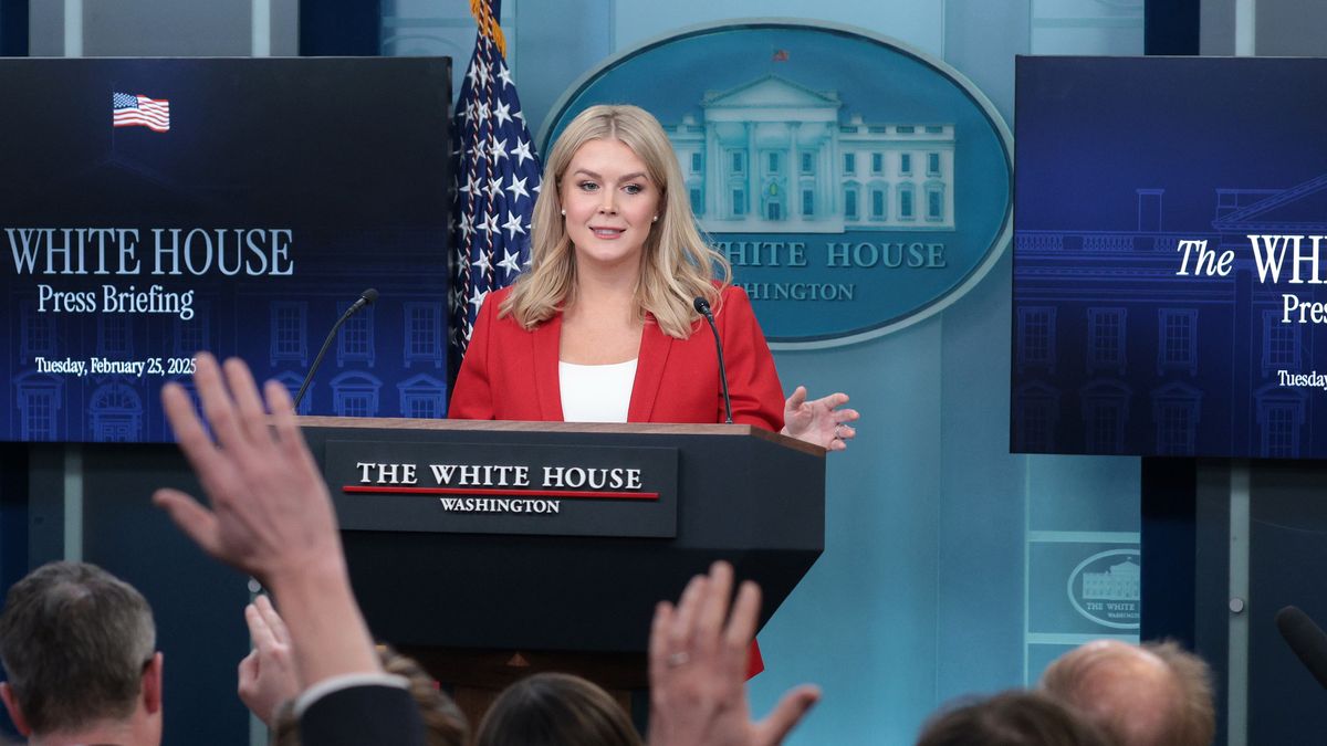 WASHINGTON, DC - FEBRUARY 25: White House Press Secretary Karoline Leavitt speaks during the daily White House press briefing at the James Brady Press Briefing Room of the White House on February 25, 2025 in Washington, DC. Leavitt held a news briefing to answer questions from members of the press. (Photo by Alex Wong/Getty Images)