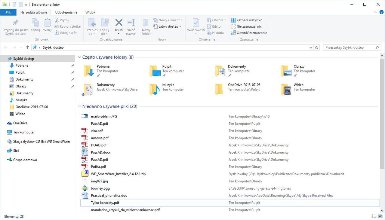 Ostatnio używane katalogi i pliki w eksploratorze Windows