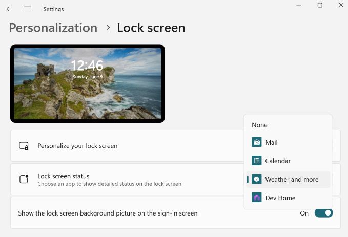 New lock screen settings in Windows