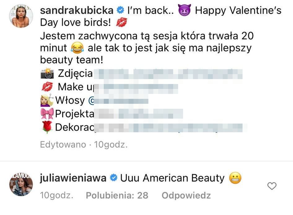 Julia Wieniawa komplementuje Sandrę Kubicką