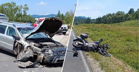 Motocykl roztrzaskał się o osobówkę. Są zdjęcia