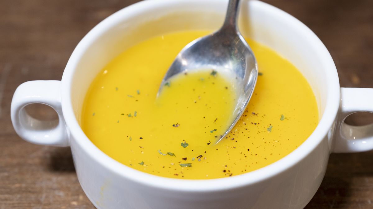 Pumpkin soup in white bowlIvan