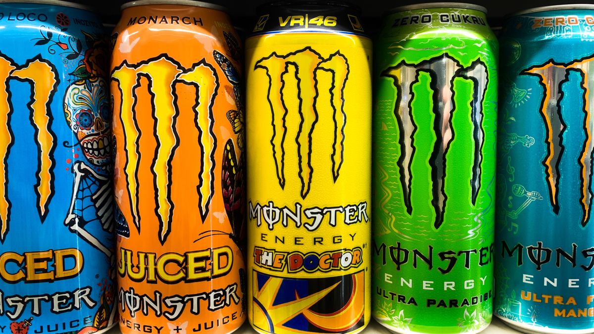 Monster energy drinks cans are seen at the shop in Krakow, Poland on December 31, 2021. (Photo by Jakub Porzycki/NurPhoto via Getty Images)