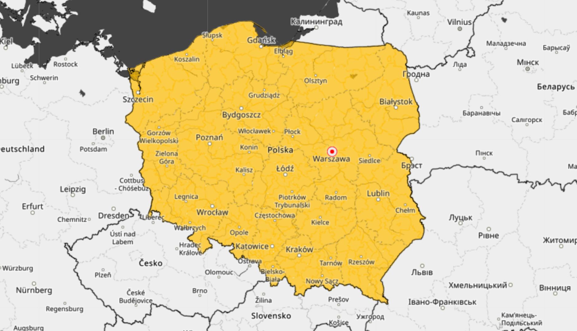 Alarm! Oznaczyli całą Polskę na żółto