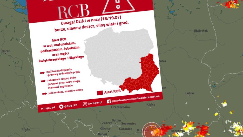 Czerwone alerty IMGW. Ostrzeżenie RCB dla południowo-wschodnich województw