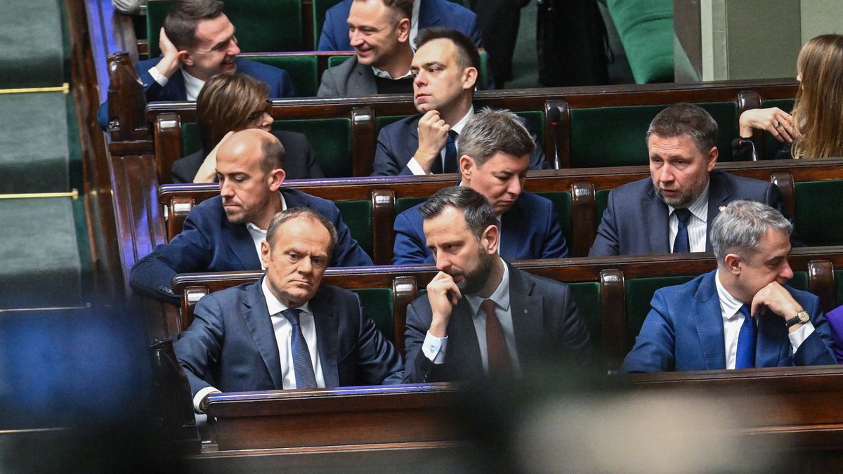 WARSAW, POLAND - JANUARY 26: Poland's Prime Minister, Donald Tusk and Minister of Defense, Wladysław Kosiniak-Kamysz speak during a parliament session on January 26, 2024 in Warsaw, Poland. Since the Pro-EU coalition government led by Donald Tusk took power, reforms in the public media and justice system as created a political crisis with the former government. Poland's president, Andrzej Duda for a second time, pardoned the Conservative right-wing former Minister of Interior and Administration of Poland, Mariusz Kaminski, and his deputy, Maciej Wasik who were arrested on January 09, amid a standoff between the new centrist government and the previous conservative administration. Kaminski and Wasik were convicted of abuse of power in 2007 when they served in Law and Justice-led government.  (Photo by Omar Marques/Getty Images)